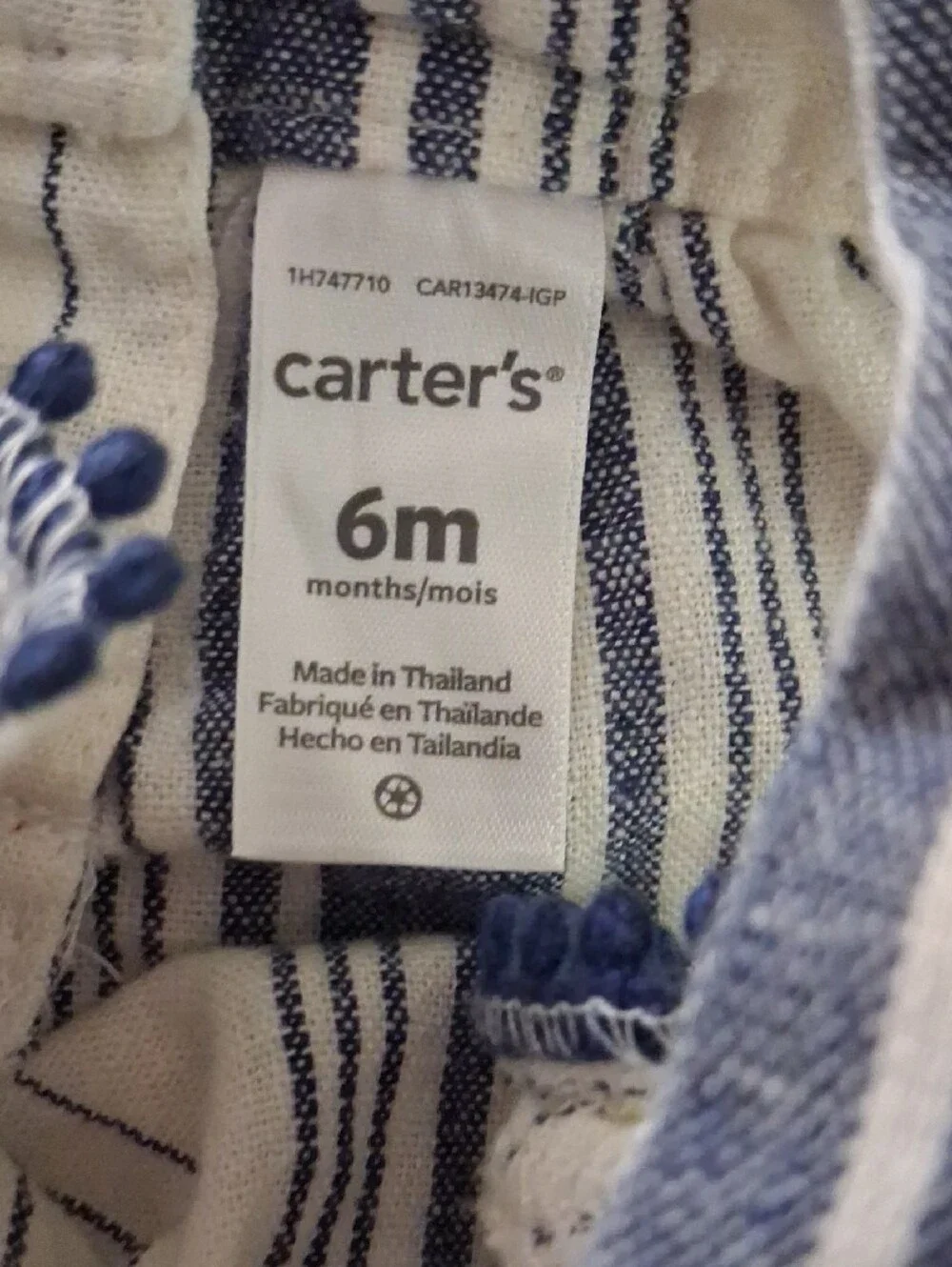 Carter's Navy and White Striped Ruffle Tank